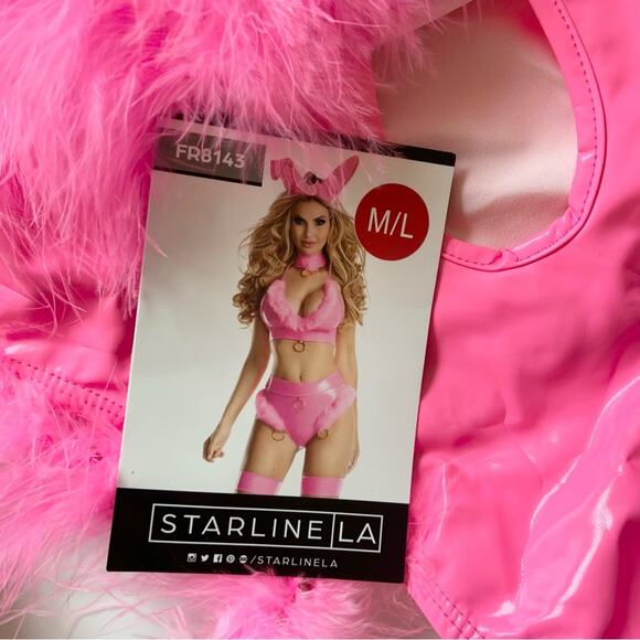 Pink Bunny Rabbit Costume Feathers Halloween Outfit Size M/L NWT Flaw - Picture 11 of 16